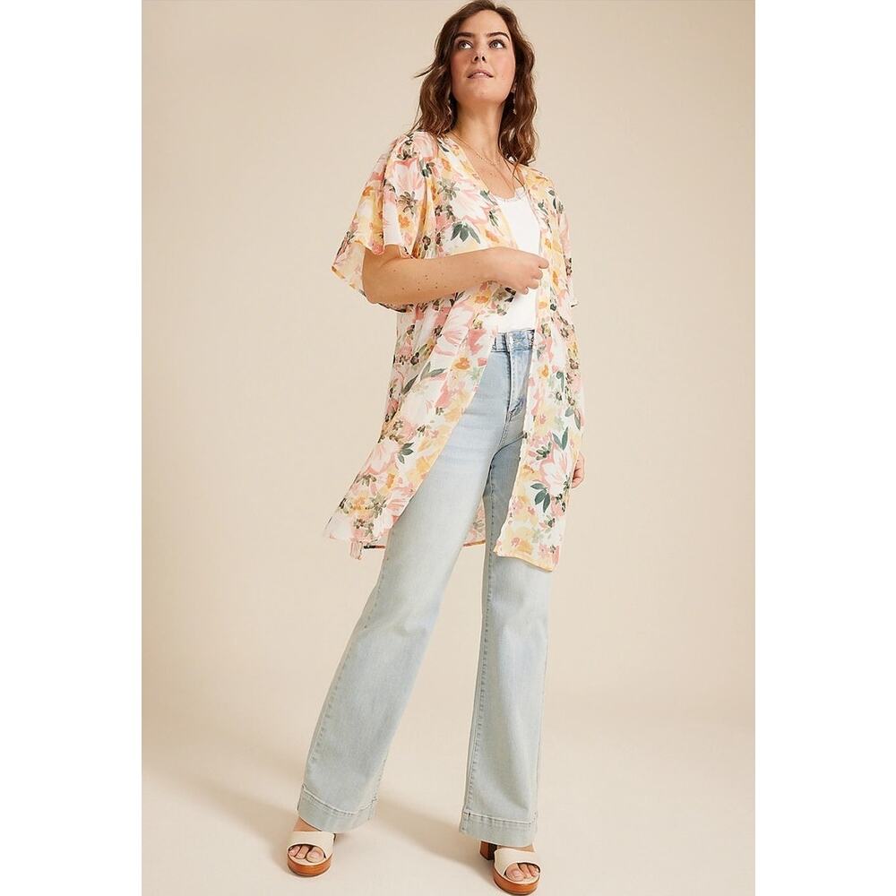Maurices Floral Kimono Sheer Lightweight Boho Duster Plus Size 1X Spring Layer
